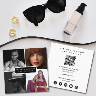 Carte De Visite Carré Photographe 4 Photos QR Code Social Media Icons