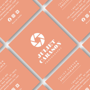 Carte De Visite Carré Photographe Audacieux Typographie Peach Pink