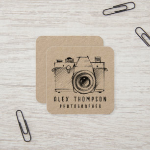 Carte De Visite Carré Photographe de caméra Kraft Sketch