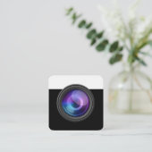 Carte De Visite Carré Photographe De Style Luxe Lens Camera (Debout devant)