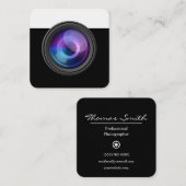 Carte De Visite Carré Photographe De Style Luxe Lens Camera (Devant / Derrière)