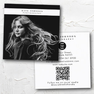 Carte De Visite Carré Photographe du logo de l'entreprise Photo noir bla