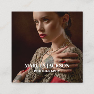 Carte De Visite Carré Photographe Élégant Typographie Blanche Sur Photo