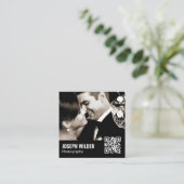 Carte De Visite Carré Photographe Mariage élégant Photo QR Code noir (Debout devant)