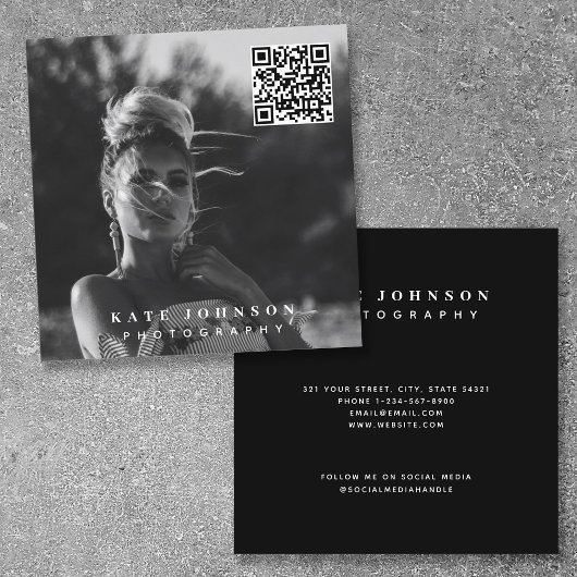 Carte De Visite Carré Photographe Minimal Photo QR Code Social Media