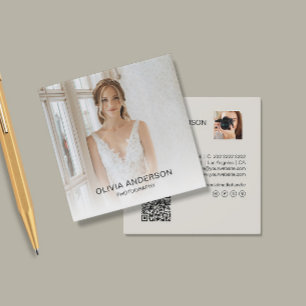 Carte De Visite Carré Photographe Moderne Code QR Ton Neutre Photos