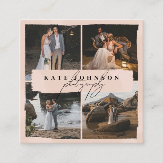 Carte De Visite Carré Photographe moderne de pinceau rose pâle (Devant)