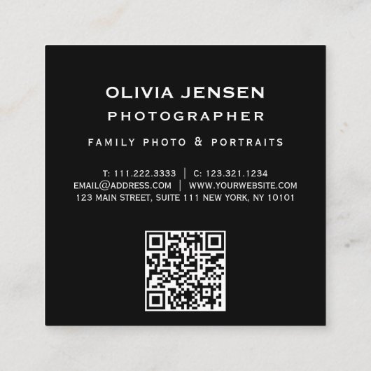 Carte De Visite Carré Photographe moderne élégant collage photo code qr (Dos)