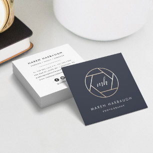 Carte De Visite Carré Photographe moderne Faux Gold Monogram Logo