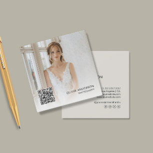Carte De Visite Carré Photographe moderne Photo QR Code ton neutre