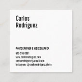 Carte De Visite Carré Photographe moderne photo simple noir et blanc (Dos)