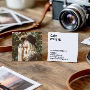 Carte De Visite Carré Photographe moderne photo simple noir et blanc