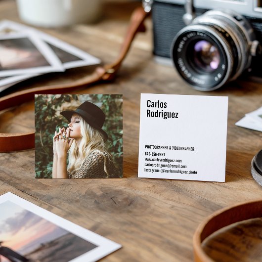 Carte De Visite Carré Photographe moderne photo simple noir et blanc