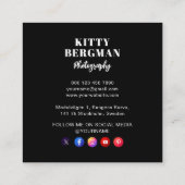 Carte De Visite Carré Photographe moderne QR Code Médias sociaux (Dos)