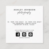 Carte De Visite Carré Photographe moderne Script Médias sociaux Photo (Dos)