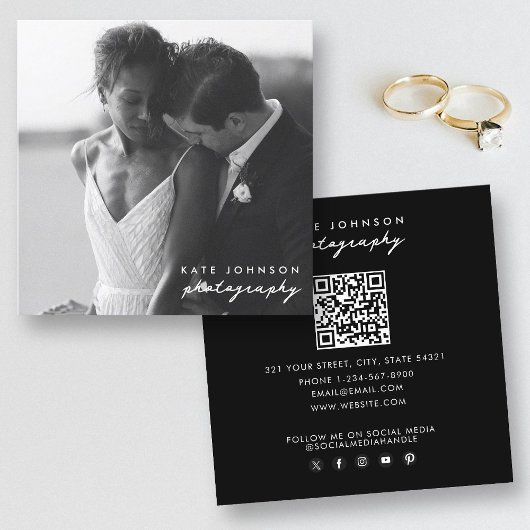 Carte De Visite Carré Photographe Moderne Script Photographie Code QR