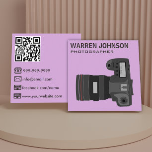 Carte De Visite Carré Photographe moderne violet code QR