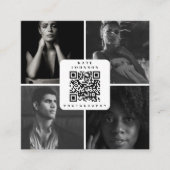 Carte De Visite Carré Photographe noir et blanc 4 Photos QR Code (Devant)