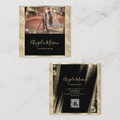 Carte De Visite Carré Photographe Photo QR Code Black Gold Unique (Devant / Derrière)