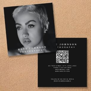 Carte De Visite Carré Photographe Stylish Photo QR Code Social Media