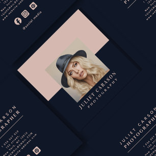 Carte De Visite Carré Photographie Marine Bleu & Blush