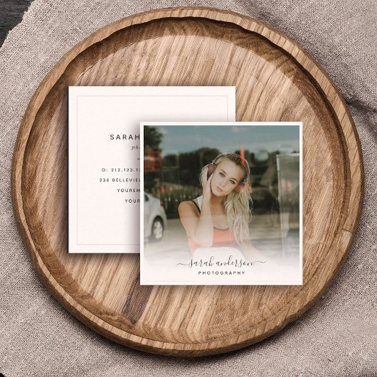 Carte De Visite Carré Photographie moderne Calligraphie Script tendance