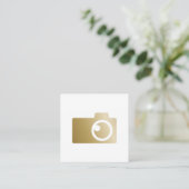 Carte De Visite Carré Photographie moderne de logo d'appareil-photo d'or (Debout devant)