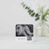 Carte De Visite Carré photos réseau de code QR sophistiquées (Debout devant)