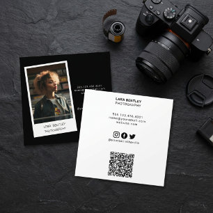 Carte De Visite Carré Photostyliste moderne médias sociaux avec code QR