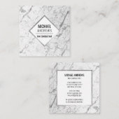 Carte De Visite Carré Pierre de Marbre blanc argenté moderne (Devant / Derrière)