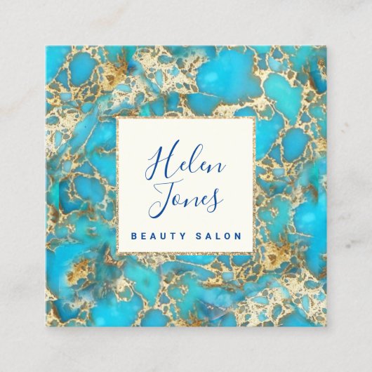 Carte De Visite Carré pierre de taille turquoise (Devant)