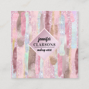 Carte De Visite Carré Pinceau aquarelle élégant rose gold pailleté moder