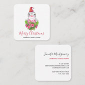 Carte De Visite Carré Pingouin de Noël mignon à Santa Hat (Devant / Derrière)