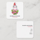 Carte De Visite Carré Pingouin de Noël mignon à Santa Hat (Devant / Derrière)
