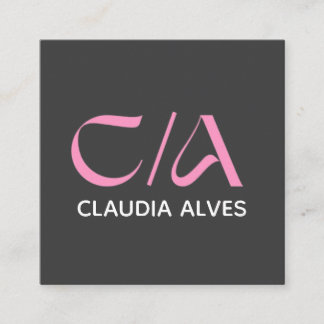 Carte De Visite Carré pink and black modern Qr code business card square