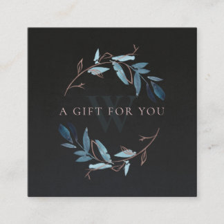 CARTE DE VISITE CARRÉ PINK BLACK FOLIAGE INITIAL WREATH CADEAU CERTIFICA