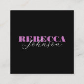 Carte De Visite Carré Pink & Black Script Photo Square Business Card (Devant)