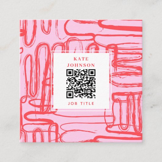 Carte De Visite Carré Pink Curve Wavy Squiggle Abstract Modern (Devant)