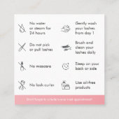 Carte De Visite Carré Pink Eyelash Extension enseignement post-soins (Dos)