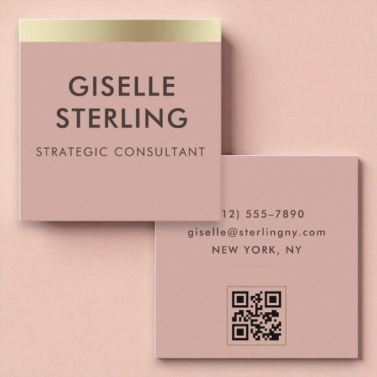Carte De Visite Carré Pink Gold Metallic QR Code