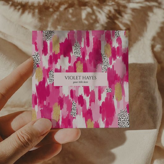 Carte De Visite Carré Pink Gold Noir Polka Pot Brush