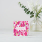 Carte De Visite Carré Pink Gold Noir Polka Pot Brush (Debout devant)