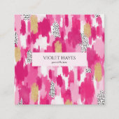 Carte De Visite Carré Pink Gold Noir Polka Pot Brush (Devant)