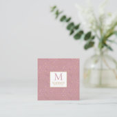 Carte De Visite Carré Pink Gold Raindrop Moderne Monogramme tendance (Debout devant)
