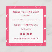 Carte De Visite Carré Pink Heart Grid Business Thank You Insert Card (Dos)