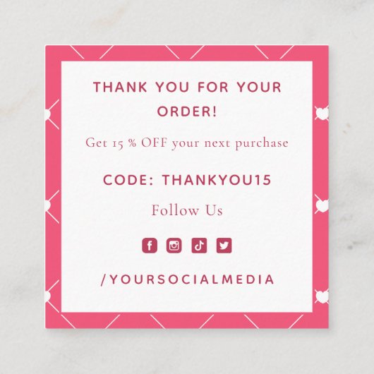 Carte De Visite Carré Pink Heart Grid Business Thank You Insert Card (Dos)