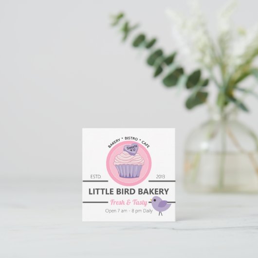 Carte De Visite Carré Pink Purple Cupcake Bakery (Debout devant)