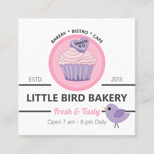 Carte De Visite Carré Pink Purple Cupcake Bakery (Devant)