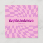 Carte De Visite Carré Pink Retro Groovy Wavy Checkered with QR Code      (Devant)