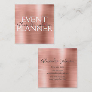 Carte De Visite Carré Pink & Rose Gold brossé Metal Event Planner